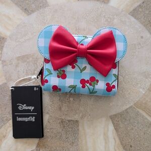 NWT Loungefly Disney Minnie Cherry Gingham Bow Wallet